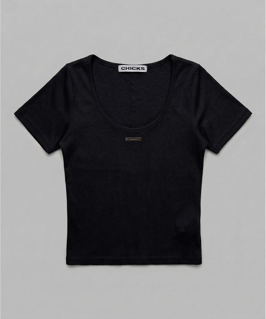 CHICKS Two-Way Angora Round Slim T-Shirt White