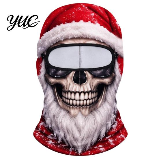 Feiertagskostüm Maske Weihnachten Weihnachtsmann Gesichtsmaske, Lustiger Print Sturmhaube Winddicht Milchseide Kopfbedeckung Faser Nackenwärmer Abdeckung für Außen