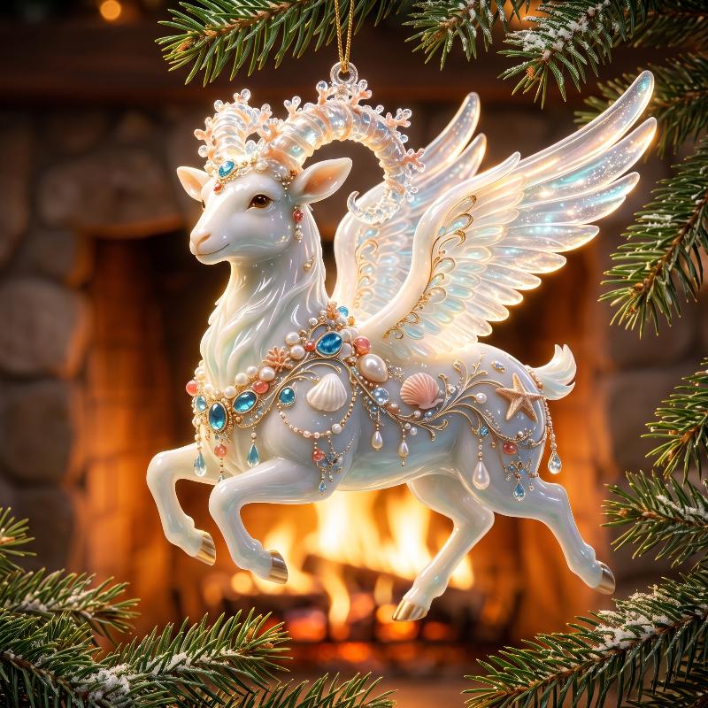 2D Red Golden Ram Christmas Hanging Ornament With Exquisite Details Glossy Finish For Christmas Tree Home Holiday Party Decorati