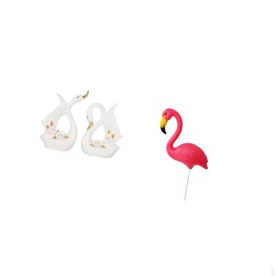Elegant Swan And Flamingo Ceramic Animal Sculpture Figurine for Bookshelf Cabinet Garden
