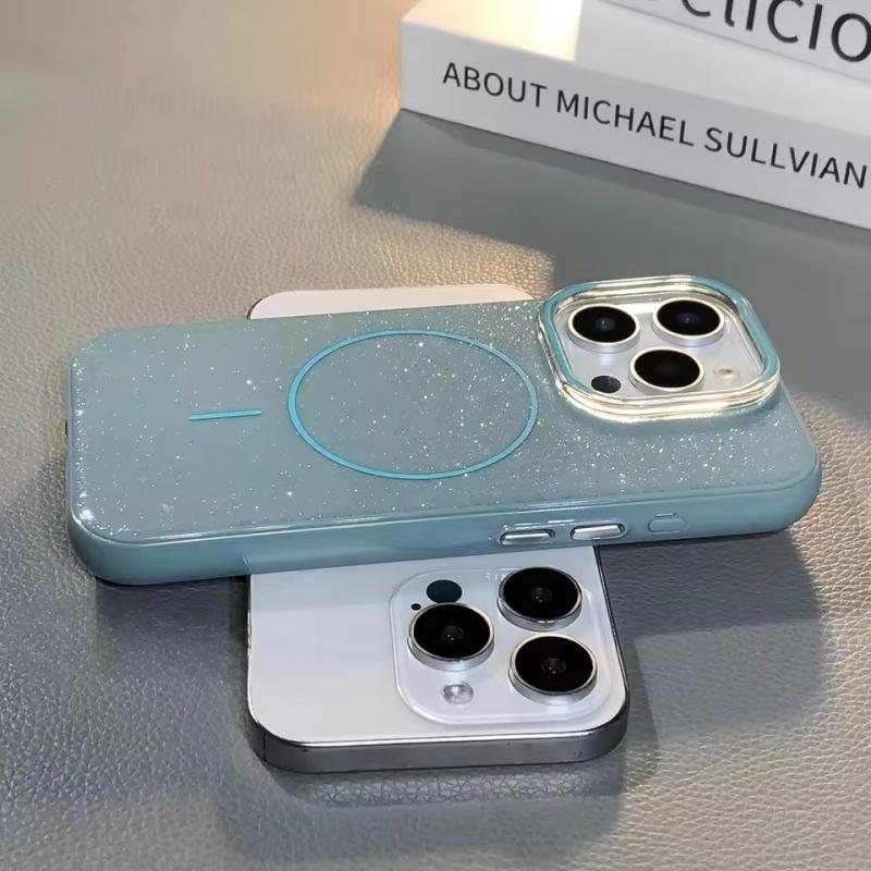 Luxury Glitter Bling For Magsafe Magnetic Case For iPhone 16 13 15 14 11 12 Pro Max Wireless Charge Silicone Shockproof Cover