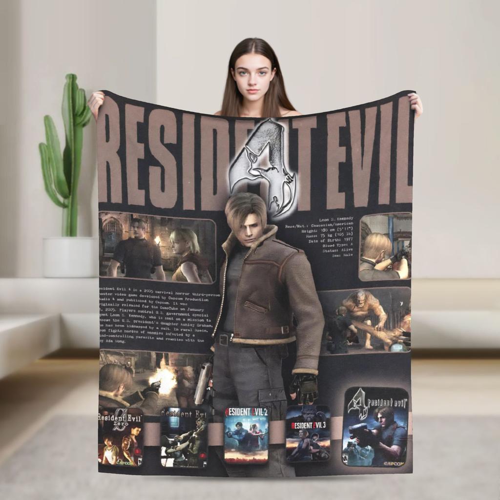 Leon Kennedy Resident Evil Warm Soft Blanket Picnic Plush Bedding Throws Fashion Outdoor Flannel Bedspread Sofa Bed Cover