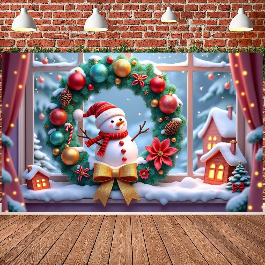 "Xmas Display" "Colorful Ornaments" ["Christmas Banner" "Festive Banner" "Snowman Design" "Seasonal Display" For "New Year