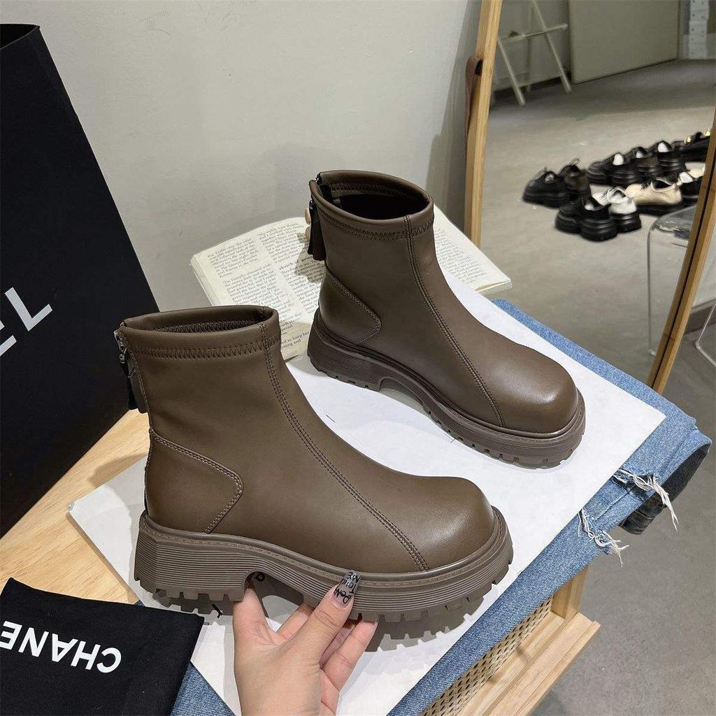 Martin boots women's British style 2025 winter new velvet thick-soled thin boots rear zipper inner heightening Chelsea short boots