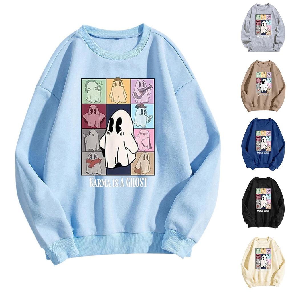 Women's Round Neck Printed Tops Cotton Casual Fashion Long Sleeve Pullover Top Blouse