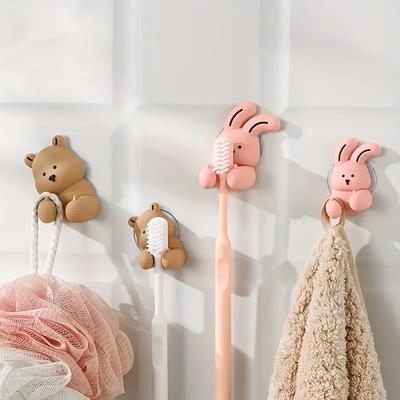 Kreslený držák na zubní kartáčky se zajíčkem, silikonová přísavka, držák na zubní kartáčky s králíčkem a medvídkem, nástěnný úložný regál na drobnosti, domov