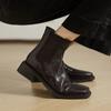 Fashion NEW Autumn Women Boots Genuine Leather Shoes for Women Square Toe Chunky Heel Shoes Slip-on Modern Boots Concise Daily Shoes