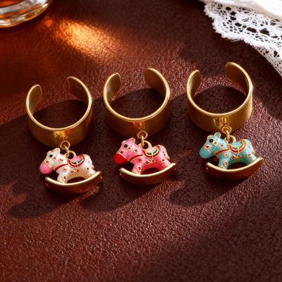 Ciondolo Cavallino Smaltato Cartone Animato Zodiaco - Anello Carosello Colore Macaron