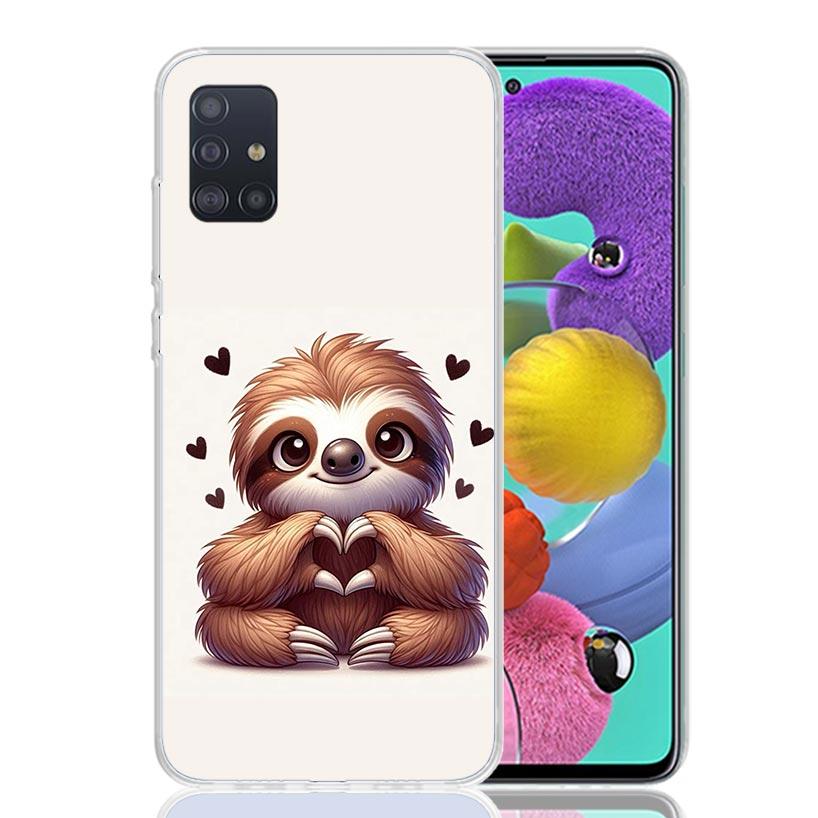 Animal Cute Cartoon Sloth Coffee Phone Case For Samsung Galaxy A52 A32 A22 A12 A02S A50S A30S A51 A31 AA71 Note 20 Ultra 10 S10