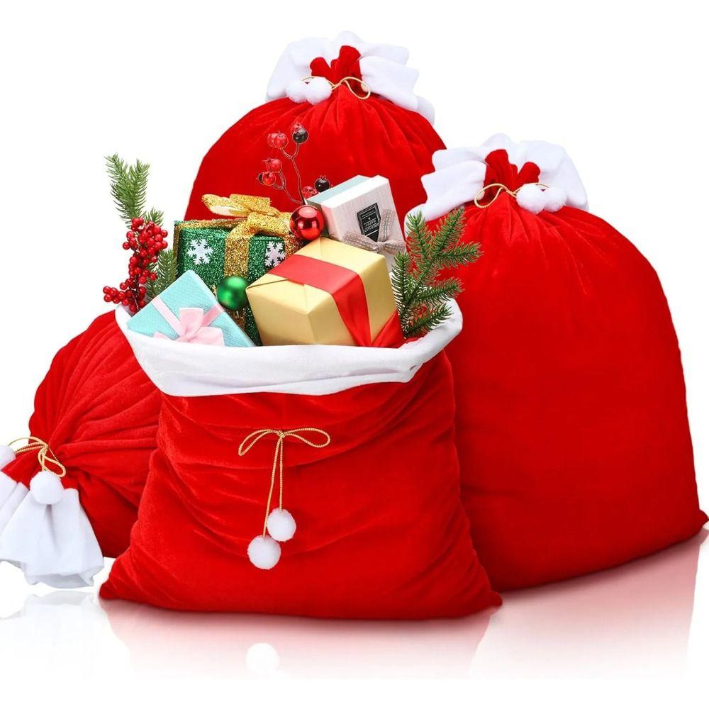 Red Extra Large Christmas Bag Creative Plush Storage Pouch Xmas Decoration Candy Bag  Christmas Eve