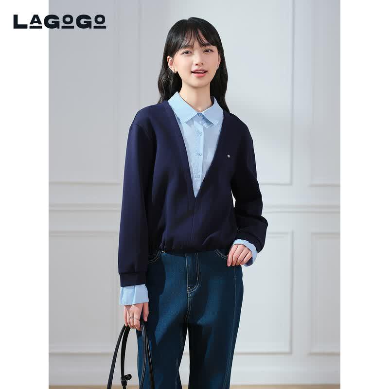 LAGOGO 2025 Faux Two-Piece Office Blouse S