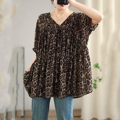 Short Sleeve Oversized Chiffon Vintage Casual Loose T Shirt Tops for Women Summer T-shirt