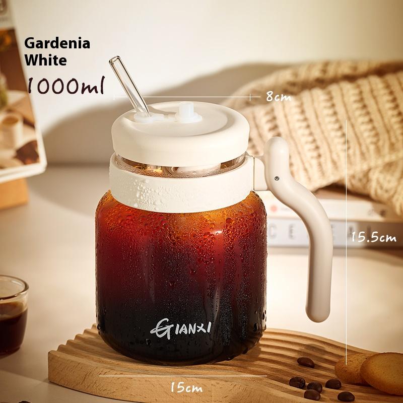 Кружка для кофе Gianxi Стеклянная кружка с ручкой Высокоборосиликатная кружка для воды Женская кружка высокой ценности Соломенная кружка для сока Стаканы с соломинкой 1000ml