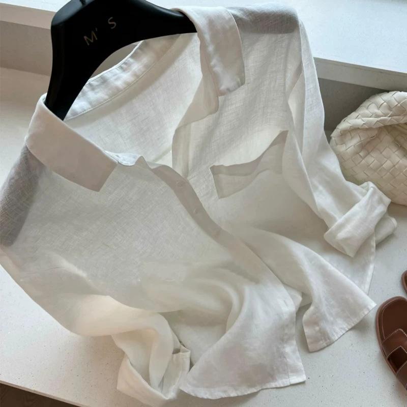 Women White Elegant Loose Thin Summer Casual Sunscreen Shirt