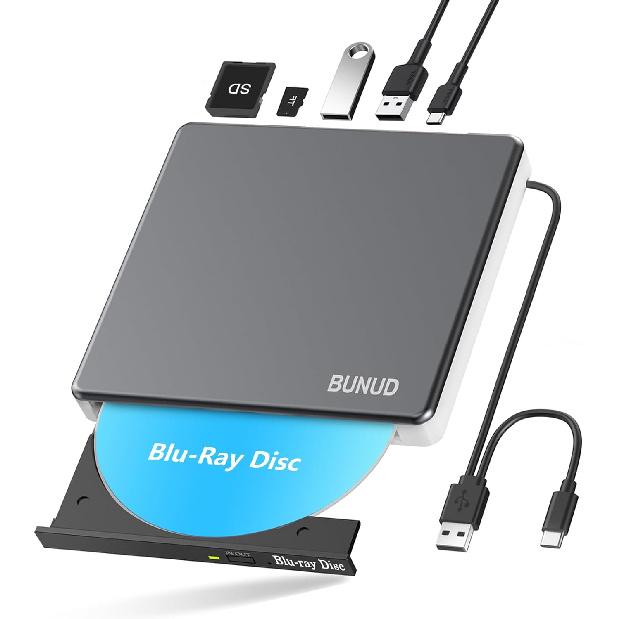 

External Blu Ray CD DVD Drive, USB 3.0 Type C Blu ray Burner BD Player Read/Write Portable Bluray Drive Slim Optical Blue Ray CD DVD Reader for серебряный