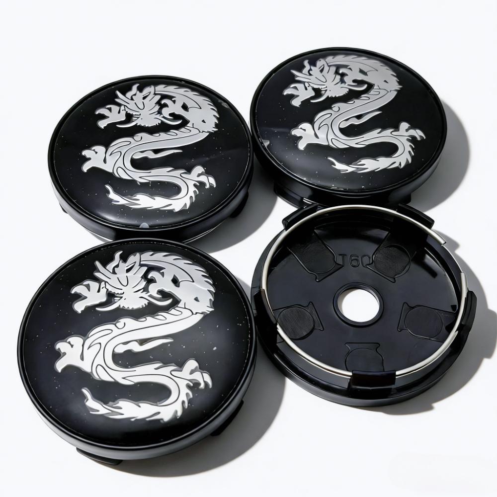4pcs/Set 60MM 56MM Dragon Logo Emblem Car Wheel Center Caps Wheels Hub Cap Dragons Badge Rim Hubcaps Dust Cover Car Accessories