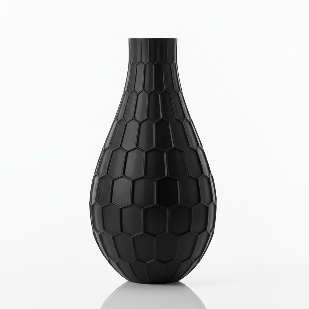 Black Geometric Decorative Vase with an Elegant Hexagonal Pattern