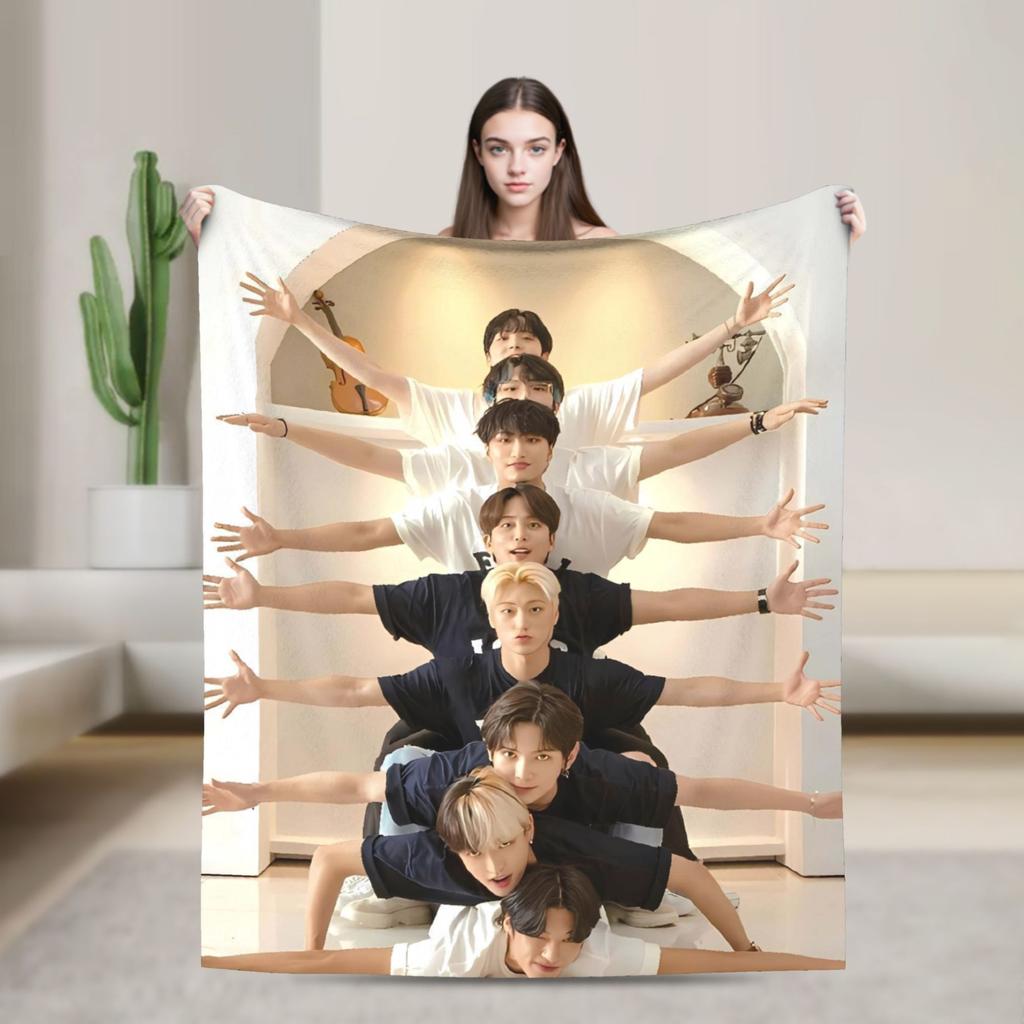 Kpop Ateez Band Soft Warm Blanket  Picnic Plush Throw Blanket Street Trend Outdoor Flannel Bedspread Sofa Bed Cover