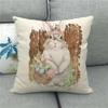 Easter Cushion Cover Cute Bunny Eggs Printed Pillow Covers 18x18 Inches Easter Decorations Hare Rabbit Flower Linen Pillowcase