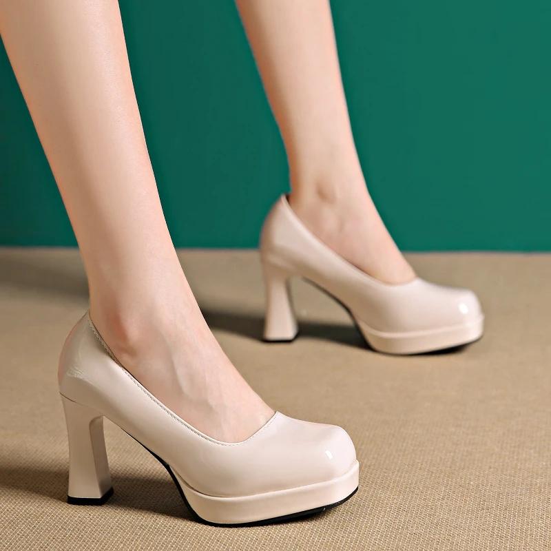 

Мода 2024 Мода Однотонные Туфли с Квадратным Носком Универсальные и Удобные Женские Туфли Весна и Осень Слипоны Толстый Каблук Женские Туфли 35 бежевый