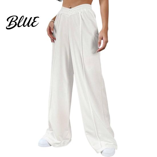 Wide-leg Bottoms Women Pants V-Shaped Elastic High Waist Straight Wide Leg Lounge Trousers Long Solid Color Loose Fit Sweatpants Daily Wear