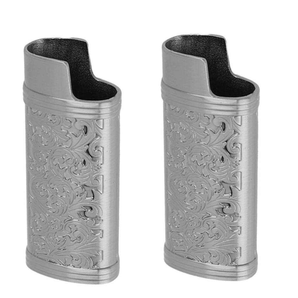 2Pcs Zinc Alloy Lighter Cover Retro Pattern Reusable Portable Lighter Sleeve Case for Travel