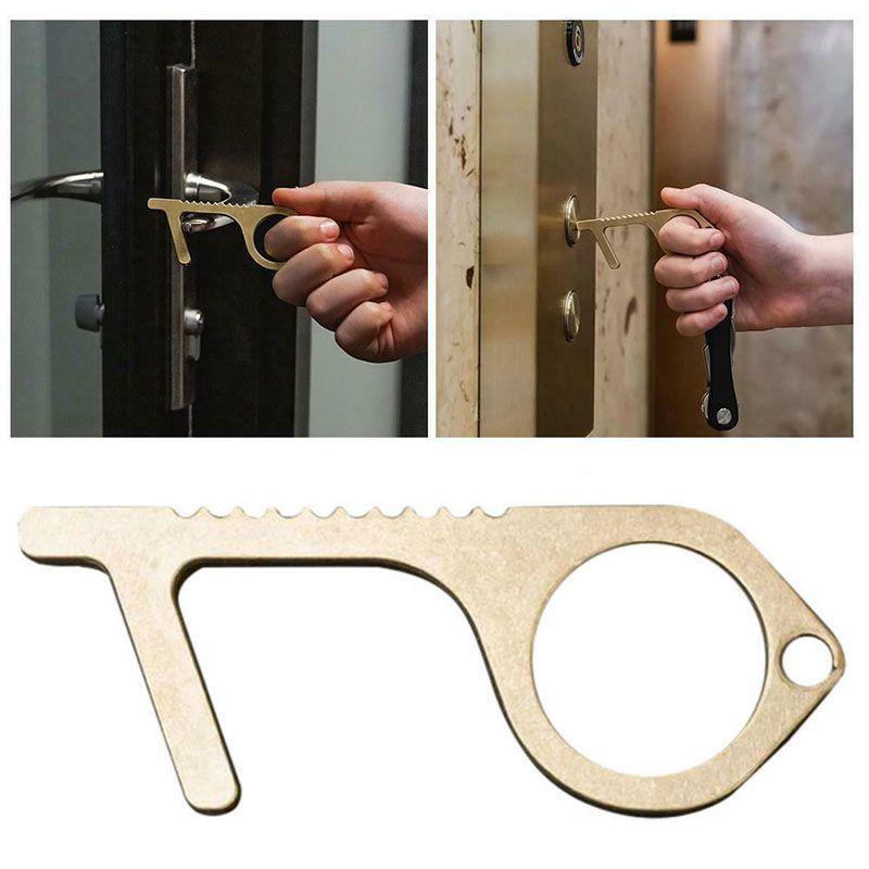Portable Contactless Safety Door Opener Golden Alloy Key For No Touch Convenience