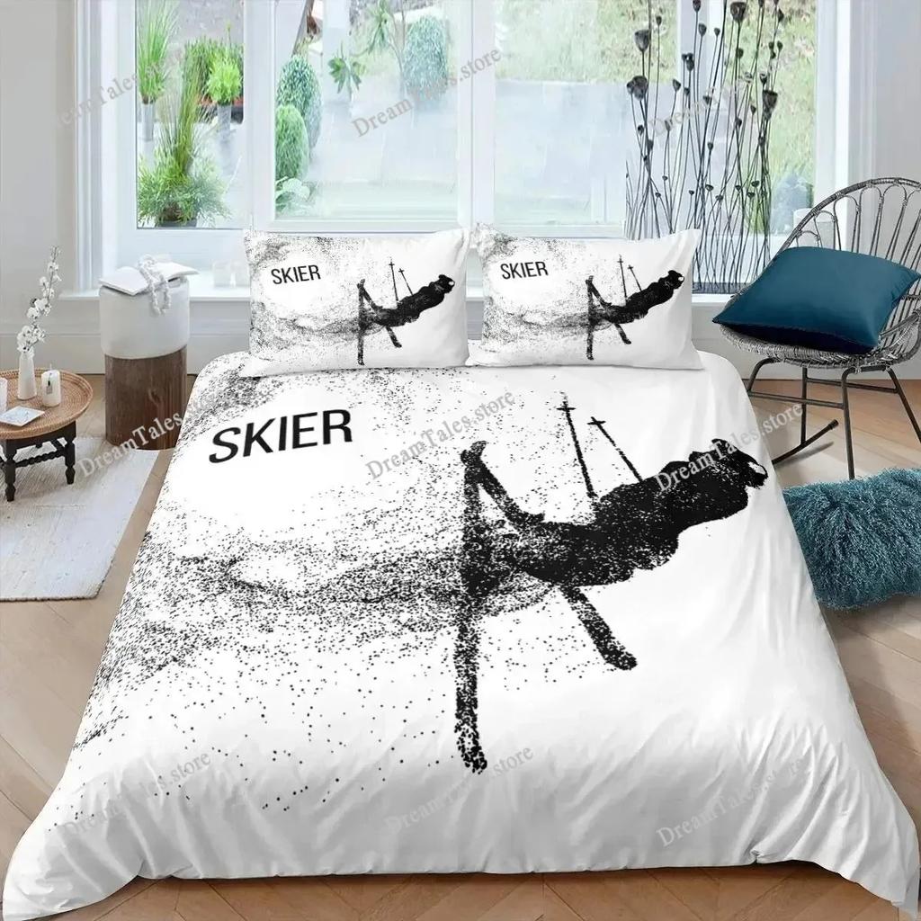 Ski Sports Duvet Cover Set Full Size Winter Sports Skiing Bedding Sets Snow Mountain Landscape Comforter Cover for Boys Girls369