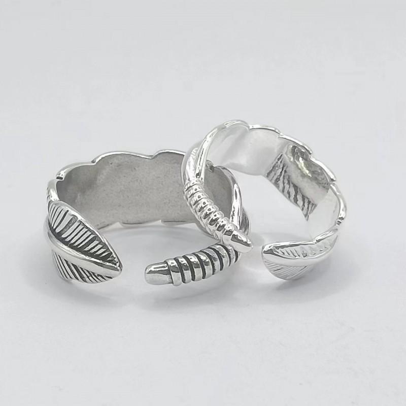 Handcrafted Feather Design Adjustable Ring Men Women Vintage Style Plated Couple Matching Rings