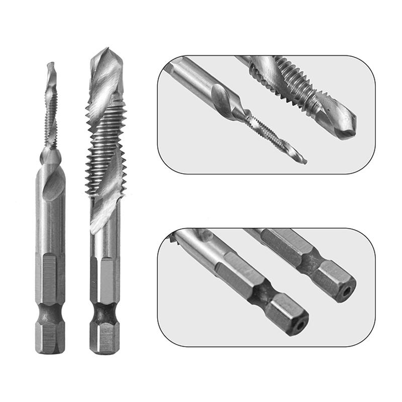 Compound Screw Tap Bit Set M3/4/5/6/8/10 Hex Spiral Tap Countersink Drill Reamer Titanium Soft Metal Tapping Chamfering Tools