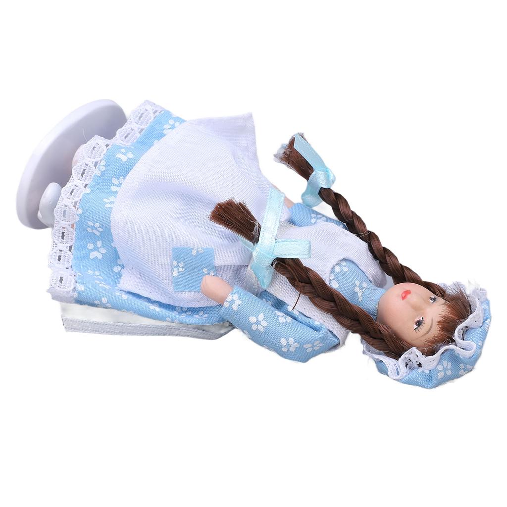 1:12 Dollhouse Ceramic Girl Figures Bendable Joints Girl Doll in Blue with Hood and Braids for Over