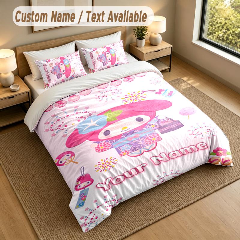 3Pcs Bedding Set Custom Name Text, 1 Sheet 2 Pillowcases Home Bed DecorMy Melody