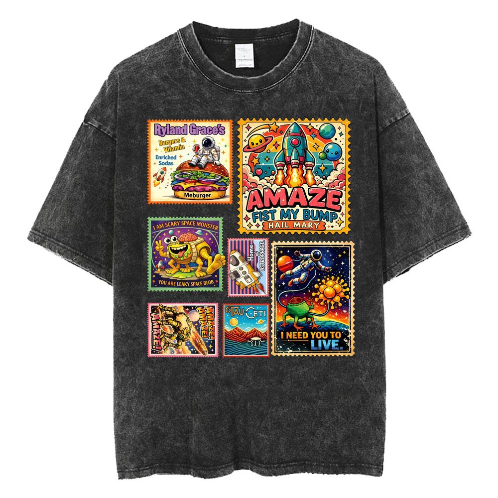 Project Hail Mary Stamp Rocky Amaze Andy Weir Book Lover Funny T Shirts Men Women Vintage Washed Humor T-shirt Oversized T Shirt S разноцветный