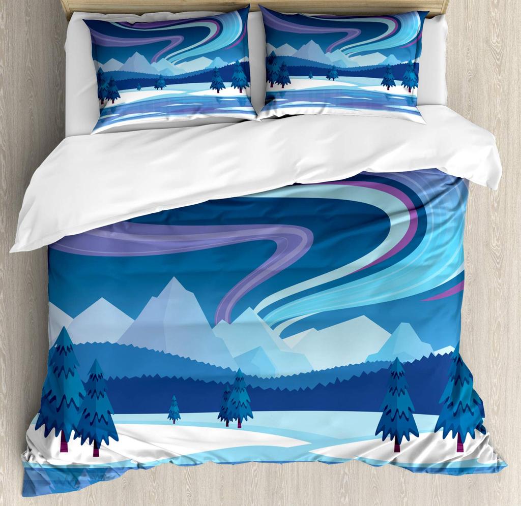 Frozen Lake Duvet Cover Sets for Teens Queen Lightweight Quilt Cover with 2 Pillowcase Winter Themed Bedding Sets No Comforter