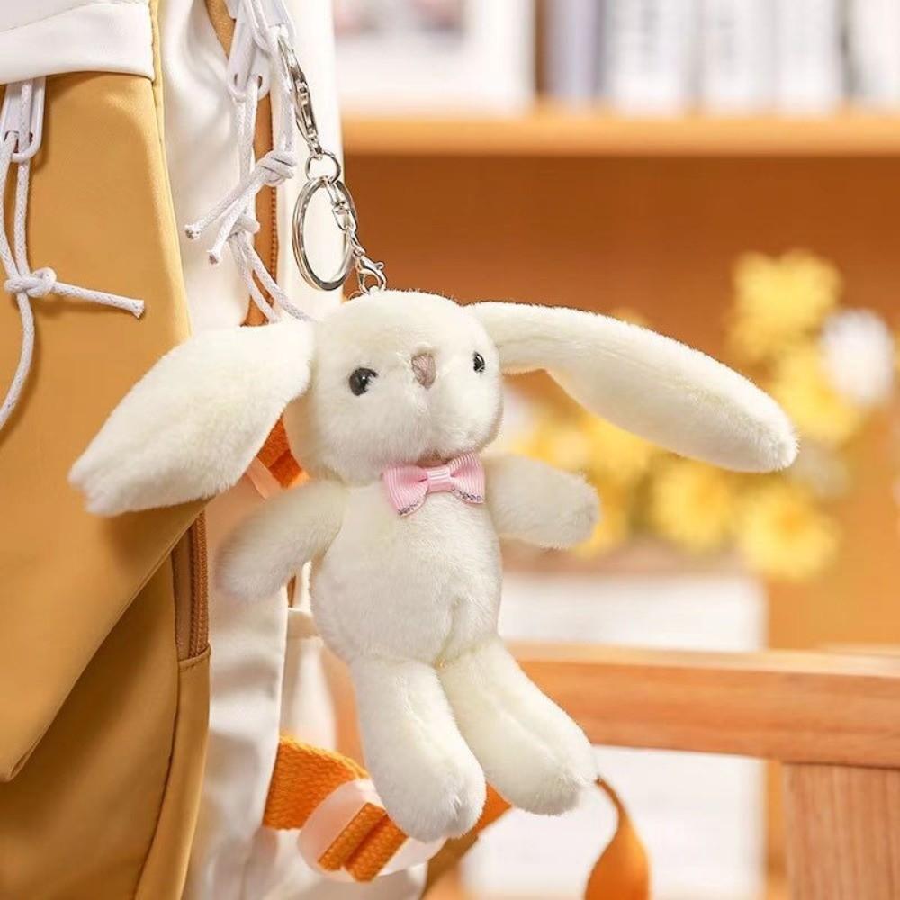 Bow Tie Lovely Plush Bunny Keychain Soft Fluffy Rabbit Stuffed Animal Gift Giving
