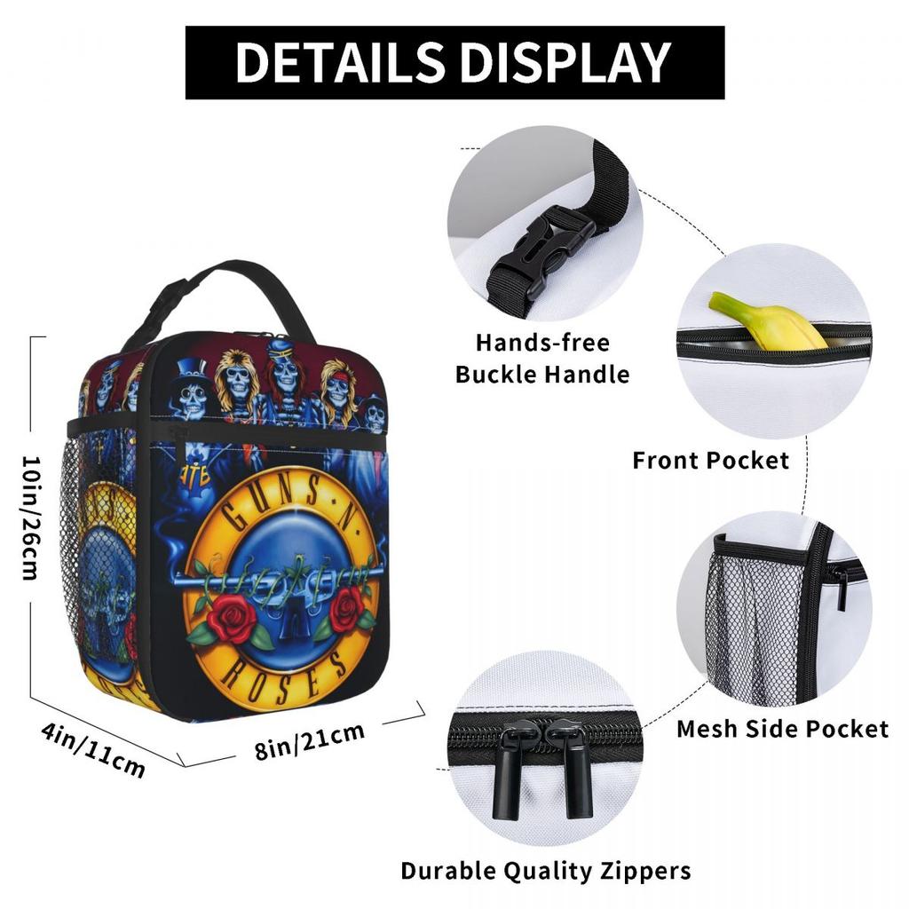 Guns N Roses Band Lunch Bag Retro Lunch Box School Portable Thermal Lunch Bags Graphic Cooler Bag