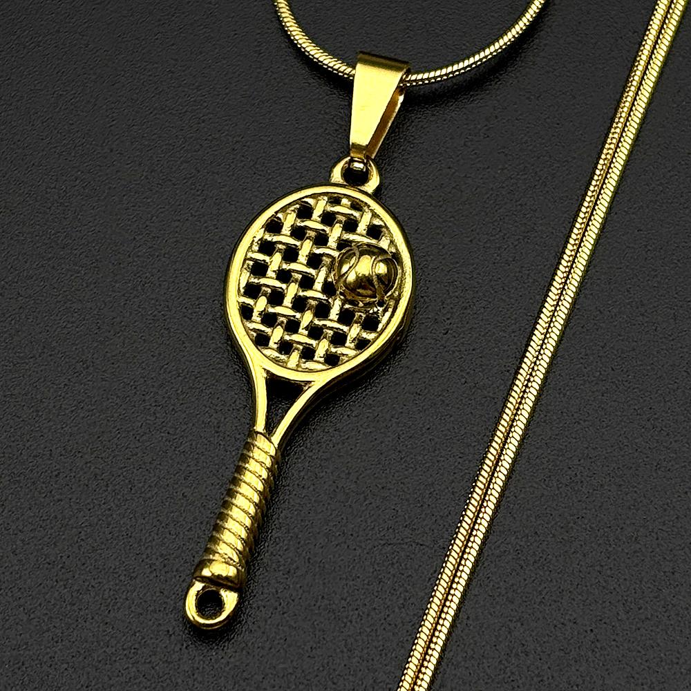 Mini Tennis Racket Pendant Necklace For Women Men Stainless Steel Gold Color Tennis Lover Gift Sweater Chain Sports Jewelry