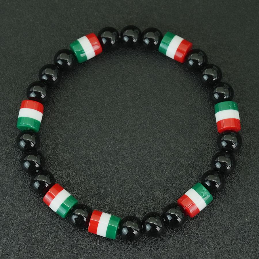 New Handmade National Flag Color Strand Bracelet Men Women 8mm Obsidian Stone Braclet Meditation Healing Braslet Leisure Jewelry