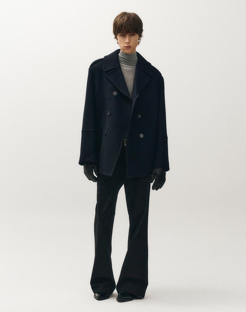 Noirer Heavy Wool Classic Half Peacoat (Navy)