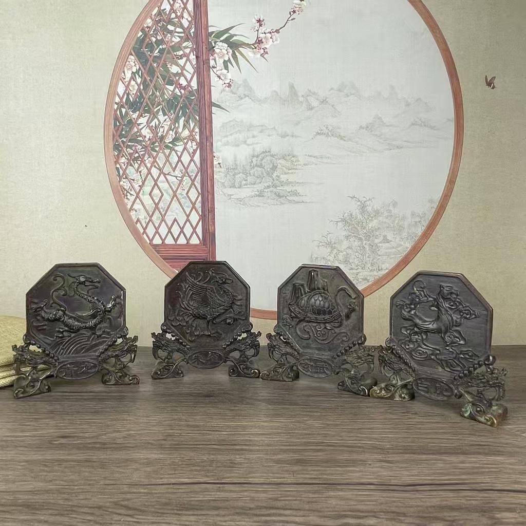 Bronze Four Beasts Eight Trigrams Qinglong White Tiger Zhuque Xuanwu Decorative Crafts Home Office Ornaments