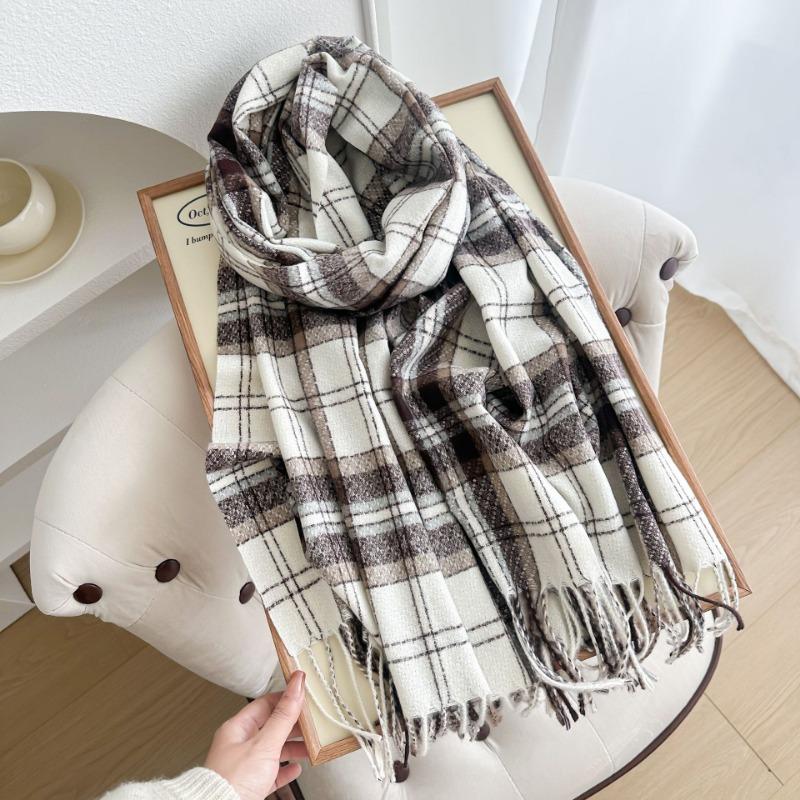 Plaid scarf women's winter pinstriped student warm thickened imitation cashmere long shawl scarf