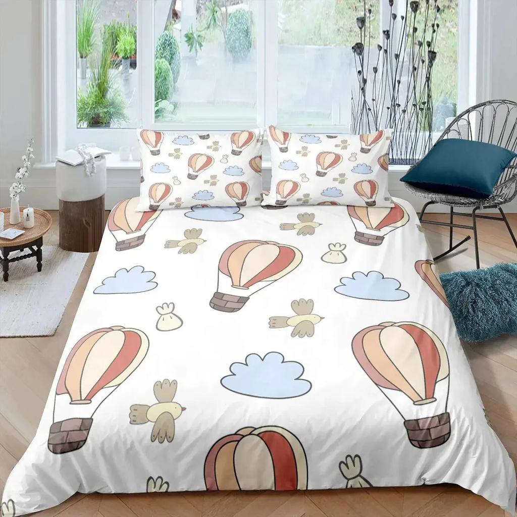 Hot Air Balloon Duvet Cover Set Romantic Balloon Bedding Set Extreme Sports Games Comforter Cover Romantic Trip Twin Quilt Cover