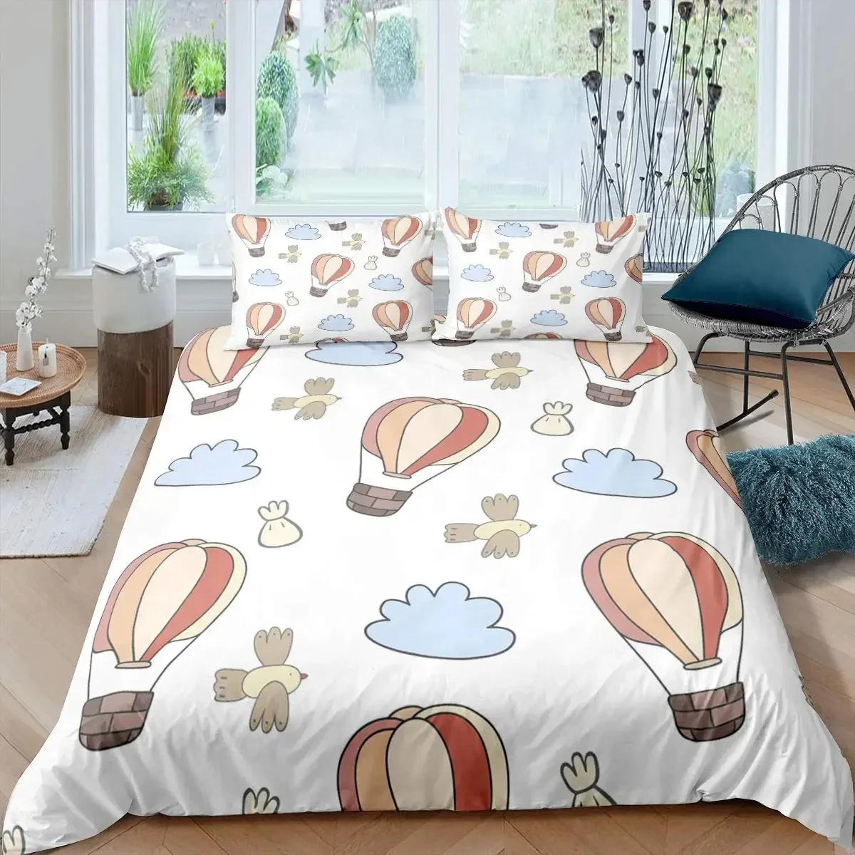 

Hot Air Balon Soft Duvet Cover Set Romantic Balon Beding Set Extreme Sports Games Warm Comforter Cover Romantic Trip Twin Comfortable Quilt Cover 135*200cm Eu-Single