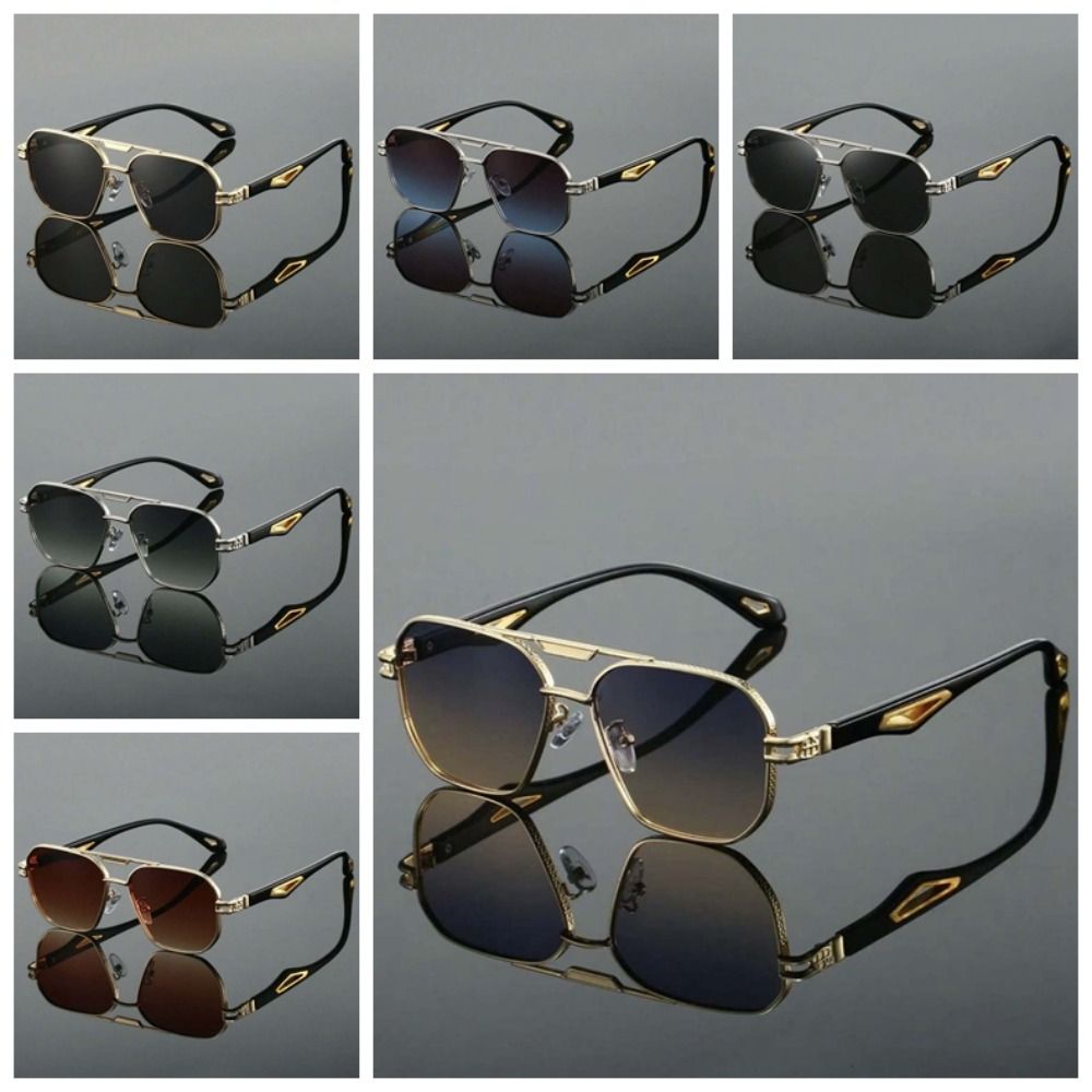 Retro Double Bar Sunnies Square Frame Anti-UV Glasses Unisex Polarized Sunglasses  Catwalk