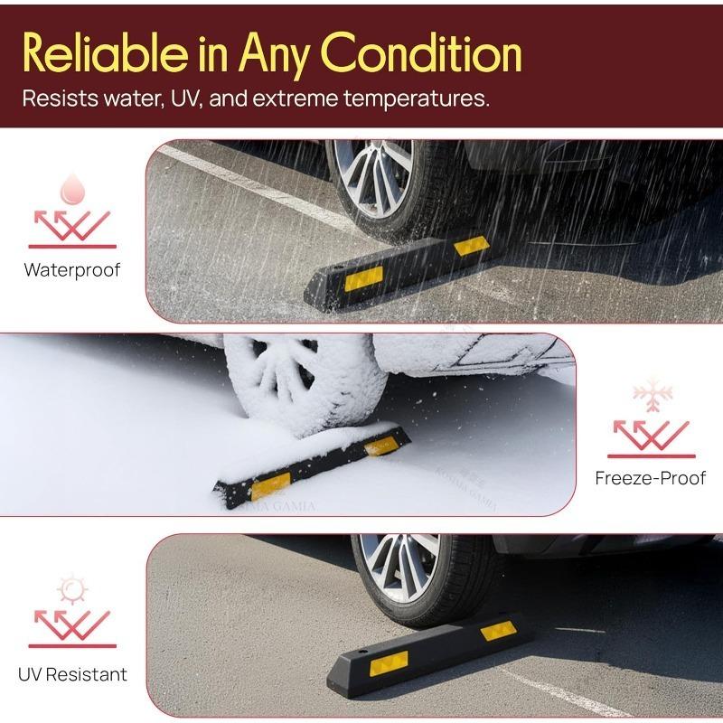 Car Wear Resistant Rubber Car Wheel Chock for Garage Yellow Strips Parking Stopper Durable Tire Guide Block Universal Fit
