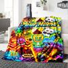 1pc Geometry Dash Blanket with Custom Name, Gift, for Men and Women, Soft Blanket, Good for Sofa Bed Couch Travel, Lightweight Flannel Blanket