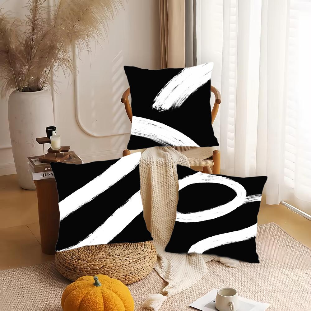 Abstract black and white Cushion Cover Silky Short Plush DoubleSided Printed Pillow Case for Sofa All Seasons Home Decor Gift
