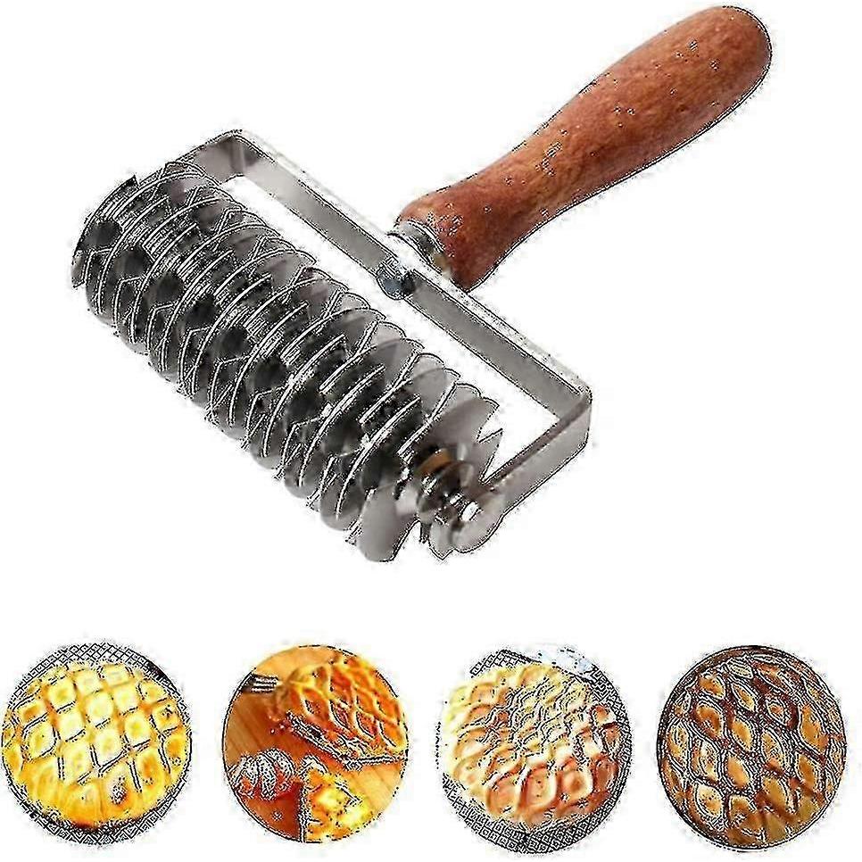 Stainless Steel Roller Cutter for Bread, Pizza & Pastry Crusts with Wood Handle