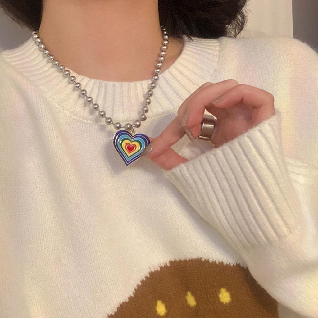 European American Novel Simple Rainbow Love- Pendant All-match Clavicle Chain Adjustable Long Chain Cold Wind Necklace