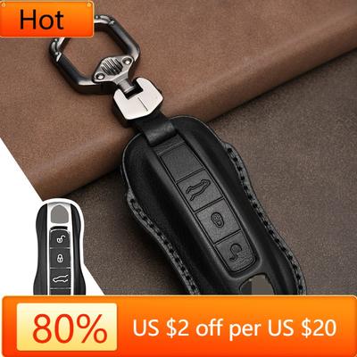 Interior Mouldings 1Pcs Genuine Leather Car Remote Key Fob Case Key Cover for Porsche Panamera 2017-2021 Cayenne 2018 2019 2020